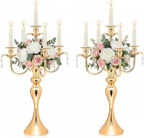 5-Arm Candle Centerpieces for Tables: Gold Metal Candle Holders for Wedding Decor, Vintage Candelabra Centerpieces, 20.3" Tall Candlestick Holders for Event Party Christmas Home Decorations in Saudi Arabia