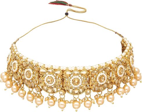 Bodha Traditional Indian Gold Plated Kundan Pearl Choker Bridal Necklace Combo Jewelry Set With Tikka and Earrings for Women (SJN_61_G.LCT) in Kuwait