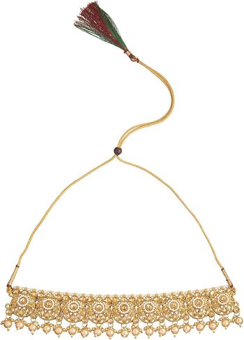 Bodha Traditional Indian Gold Plated Kundan Pearl Choker Bridal Necklace Combo Jewelry Set With Tikka and Earrings for Women (SJN_61_G.LCT) in Kuwait
