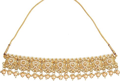 Bodha Traditional Indian Gold Plated Kundan Pearl Choker Bridal Necklace Combo Jewelry Set With Tikka and Earrings for Women (SJN_61_G.LCT) in Kuwait