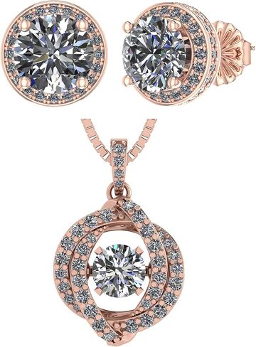 Halo Earrings & Swirl Dancing Stone Necklace Jewelry Set made w/Pure Brilliance Zirconia (R) in Kuwait