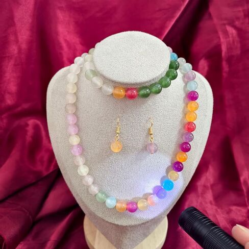 Dopamine Necklace Uv Reactive Jewelry Set Uv Color Changing Necklace Bracelet Earrings Colorful Rainbow Beaded Set Summer Beach Vacation Dopamine Jewelry in Kuwait