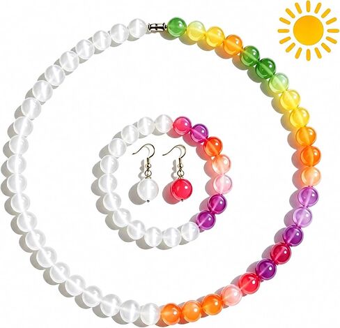 Dopamine Necklace Uv Reactive Jewelry Set Uv Color Changing Necklace Bracelet Earrings Colorful Rainbow Beaded Set Summer Beach Vacation Dopamine Jewelry in Kuwait