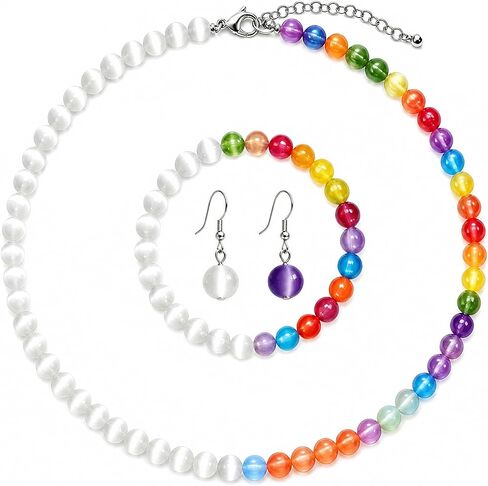 Dopamine Necklace Uv Reactive Jewelry Set Uv Color Changing Necklace Bracelet Earrings Colorful Rainbow Beaded Set Summer Beach Vacation Dopamine Jewelry in Kuwait