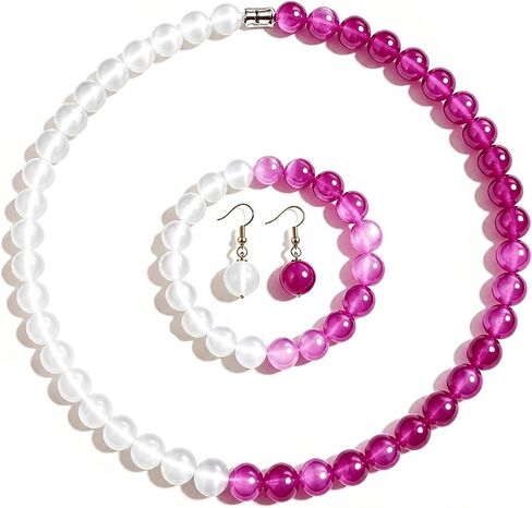 Dopamine Necklace Uv Reactive Jewelry Set Uv Color Changing Necklace Bracelet Earrings Colorful Rainbow Beaded Set Summer Beach Vacation Dopamine Jewelry in Kuwait