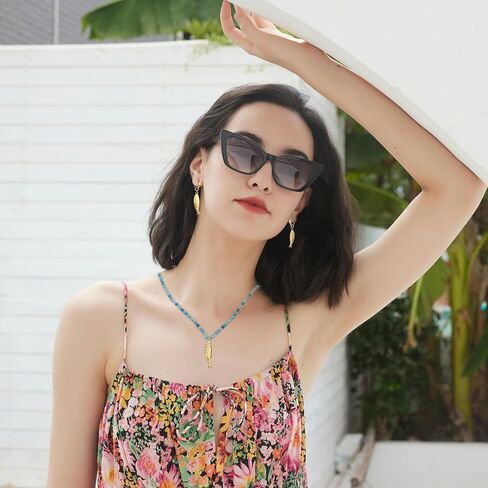 Beach Charm Jewelry Set Gold Fish Dangle Hoop Earrings Blue Natural Stone Fish Drop Pendant Necklace Boho Bohemian Statement Koi Fish Sardine Luck Jewelry Gift for Women in Saudi Arabia