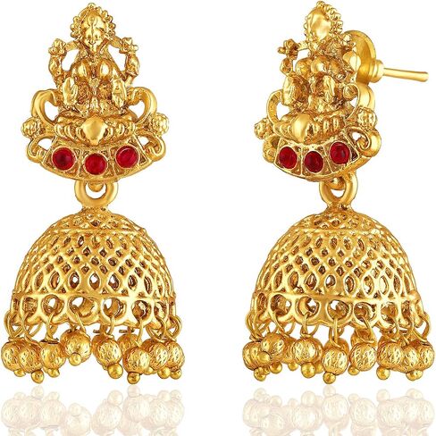 مجموعة مجوهرات أقراط Jhumki طويلة مرصعة بالأحجار الاصطناعية باللون الوردي من Aheli Rani هدية للنساء in Kuwait
