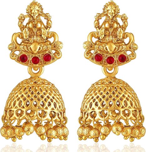 مجموعة مجوهرات أقراط Jhumki طويلة مرصعة بالأحجار الاصطناعية باللون الوردي من Aheli Rani هدية للنساء in Kuwait