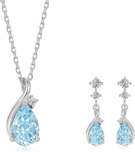 immobird Necklace and Earring Sets for Women Dainty Teardrop Birthstone Jewelry Sets for Women with CZ 925 Sterling Silver Necklace and Earring Sets for Birthday Gift in Saudi Arabia