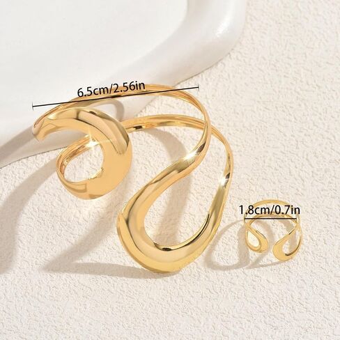 Todenb Gold Bracelets for Women Trendy Chunky Bracelets Gold Big Bracelet Ring Set Fashion Cuff Bracelet A-Gold in Kuwait