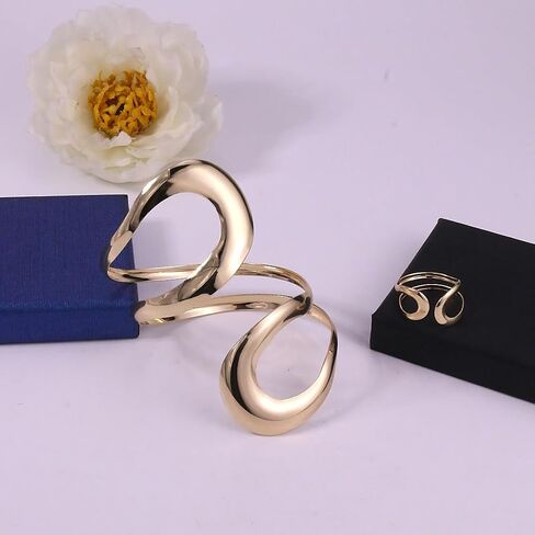 Todenb Gold Bracelets for Women Trendy Chunky Bracelets Gold Big Bracelet Ring Set Fashion Cuff Bracelet A-Gold in Kuwait