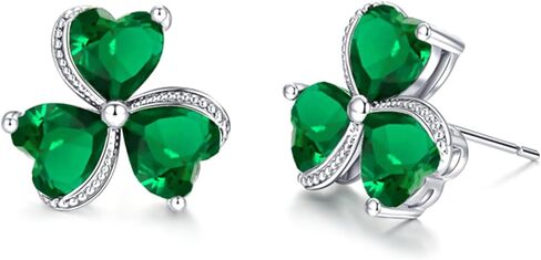 VONSSY Elegant Clover Stud Earrings | Emerald Green Gemstone Irish Shamrock Earrings | Platinum Gold Plated Chain | Meaningful Jewelry Gift for Women Mother Girlfriend in Saudi Arabia