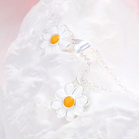 S925 Sterling Silver Daisy Jewelry Set - Necklace, Hoop Earrings, Enamel Flower Design, Cute Floral Beach Jewelry for Women Birthday Party Summer in Saudi Arabia