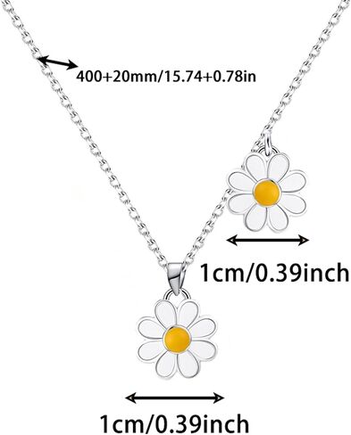 S925 Sterling Silver Daisy Jewelry Set - Necklace, Hoop Earrings, Enamel Flower Design, Cute Floral Beach Jewelry for Women Birthday Party Summer in Saudi Arabia