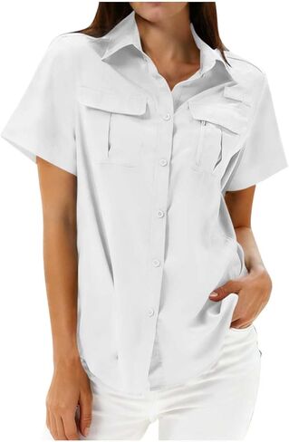 Women UPF 50+ Sun Protection Shirt Long Sleeve Safari Fishing Hiking Button Down Casual Summer Top with Pockets in Kuwait