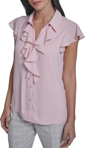 Calvin Klein Women's Cap Sleeve Ruffle Front Blouse in Kuwait