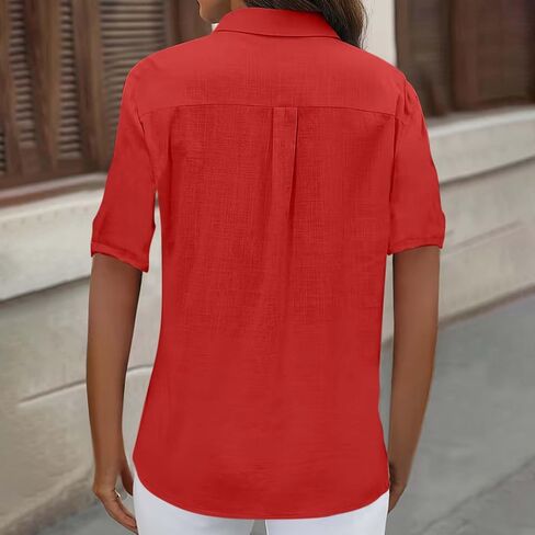 Utility Button Down Shirts for Women Short Sleeve Collared Blouses Casual Work Office Tops with Pockets in Kuwait