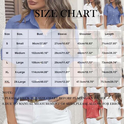 Utility Button Down Shirts for Women Short Sleeve Collared Blouses Casual Work Office Tops with Pockets in Kuwait