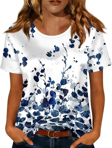 Short Sleeve Tops for Women Summer Shirts Graphic Silk Stain Work Blouses Elegant Business Casual Crew Neck Classy Outfit in Kuwait
