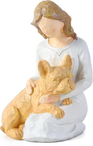 French Bulldog Gifts for Women, Hand-Painted Resin Woman with Frenchie Figurine, Frenchie Mom Gifts, Dog Memorial Gifts for Loss of Dog, French Bulldog Decor and Collectible Statue, 6 Inch (Fawn) in Kuwait