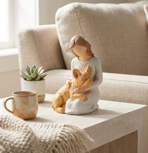 French Bulldog Gifts for Women, Hand-Painted Resin Woman with Frenchie Figurine, Frenchie Mom Gifts, Dog Memorial Gifts for Loss of Dog, French Bulldog Decor and Collectible Statue, 6 Inch (Fawn) in Kuwait