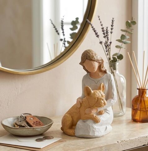 French Bulldog Gifts for Women, Hand-Painted Resin Woman with Frenchie Figurine, Frenchie Mom Gifts, Dog Memorial Gifts for Loss of Dog, French Bulldog Decor and Collectible Statue, 6 Inch (Fawn) in Kuwait