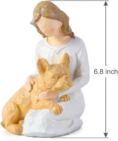 French Bulldog Gifts for Women, Hand-Painted Resin Woman with Frenchie Figurine, Frenchie Mom Gifts, Dog Memorial Gifts for Loss of Dog, French Bulldog Decor and Collectible Statue, 6 Inch (Fawn) in Kuwait