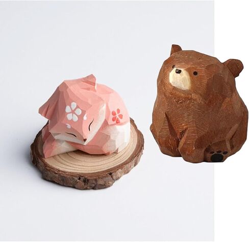 Hand-Carved Wooden Animal Ornaments,Carved Wooden Animal Ornaments,Small Home Decoration,4-5 CM(Bear) in Saudi Arabia