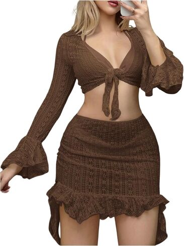 SHENHE Women's 4 Piece Swimsuits with Lace Cover Up Set Triangle Halter Low Rise Bikini Sets in Kuwait