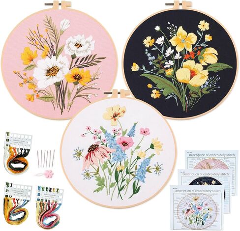 3 Embroidery Starter Kit Adult Embroidery kit, Kitten Pattern, includes Embroidery Fabric with Pattern, Embroidery Thread, Hoop, Needle and Instructions… in Kuwait