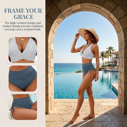 Women's Sexy Halter Bikini Set Triangle Top String Swimwear Two PieceStripe Color Matching in Kuwait