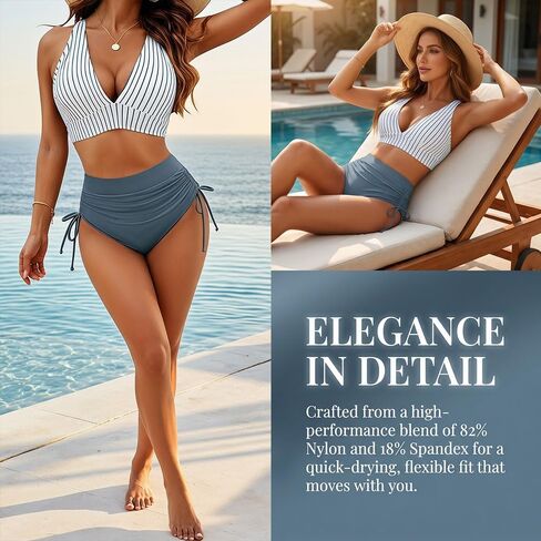 Women's Sexy Halter Bikini Set Triangle Top String Swimwear Two PieceStripe Color Matching in Kuwait