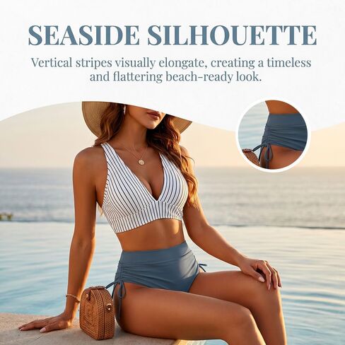 Women's Sexy Halter Bikini Set Triangle Top String Swimwear Two PieceStripe Color Matching in Kuwait