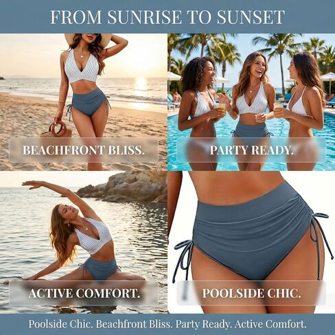 Women's Sexy Halter Bikini Set Triangle Top String Swimwear Two PieceStripe Color Matching in Kuwait