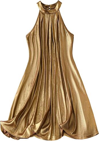 SweatyRocks Women's Metallic Halter Dresses A Line Sleeveless Flowy Club Party Going Out Dress in Kuwait