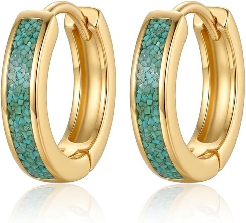 Real Turquoise Hoop Earrings 18K Gold Plated Western Turquoise Boho Earring Jewelry Gift for Women in Saudi Arabia