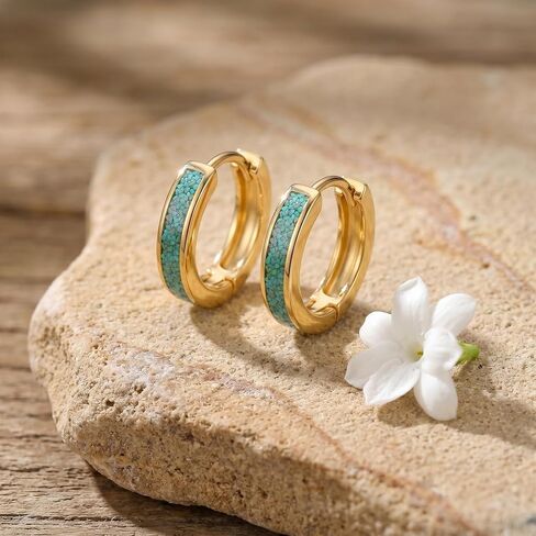 Real Turquoise Hoop Earrings 18K Gold Plated Western Turquoise Boho Earring Jewelry Gift for Women in Saudi Arabia