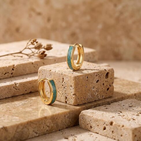 Real Turquoise Hoop Earrings 18K Gold Plated Western Turquoise Boho Earring Jewelry Gift for Women in Saudi Arabia