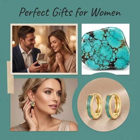 Real Turquoise Hoop Earrings 18K Gold Plated Western Turquoise Boho Earring Jewelry Gift for Women in Saudi Arabia