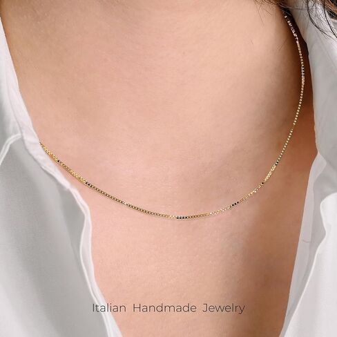 forme di Lucchetta -14k Solid Gold Box Chain Necklace for Men & Women, Authentic Italian Made Jewelry, Delicate and Luminous 1mm, 20 Inch with Gift Box in Kuwait