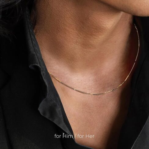 forme di Lucchetta -14k Solid Gold Box Chain Necklace for Men & Women, Authentic Italian Made Jewelry, Delicate and Luminous 1mm, 20 Inch with Gift Box in Kuwait