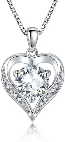 18K Gold over S925 Sterling Silver 1 Carat Diamond Heart Necklace for Wife, D Color VVS1 Clarity, I Love You Pendant, Romantic Gift for Wife on Valentine's Day in Kuwait