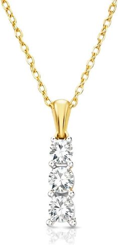 GILDED Itsy Bitsy 14KT Gold Plated Sterling Silver .25 Cttw Lab Grown Diamond Three-Stone Vertical Drop Pendant Necklace | Diamond Color F | Clarity SI | Brilliant Cut | Gift for Women in Kuwait