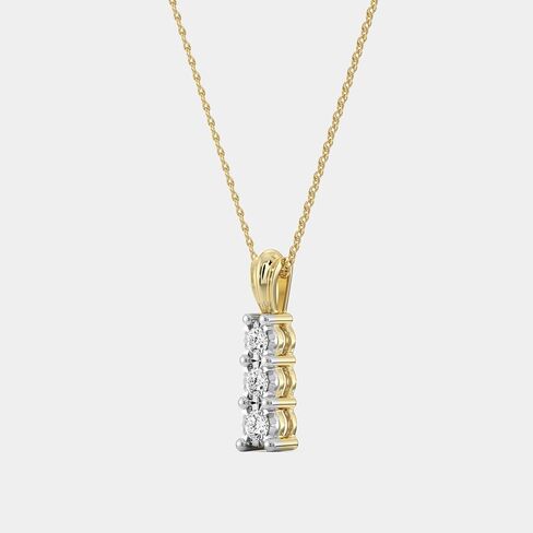 GILDED Itsy Bitsy 14KT Gold Plated Sterling Silver .25 Cttw Lab Grown Diamond Three-Stone Vertical Drop Pendant Necklace | Diamond Color F | Clarity SI | Brilliant Cut | Gift for Women in Kuwait