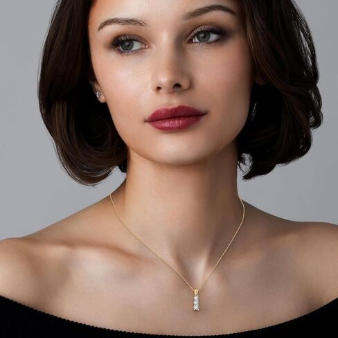 GILDED Itsy Bitsy 14KT Gold Plated Sterling Silver .25 Cttw Lab Grown Diamond Three-Stone Vertical Drop Pendant Necklace | Diamond Color F | Clarity SI | Brilliant Cut | Gift for Women in Kuwait