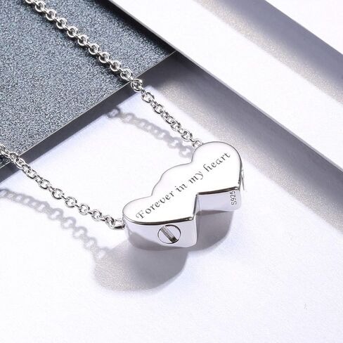 Sterling Silver Urn Ash Necklace Bracelet Holds Two - Forever in My Heart Cremation Pendant Women Memorial Jewelry Bereavement Keepsake Gift for Loss of Loved Ones (necklace) in Kuwait