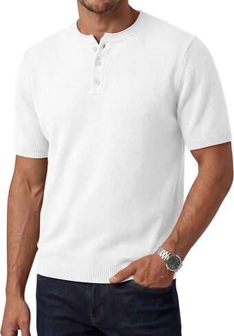 August Alley Men's Short Sleeve Tops Henley Neck Knitted Lightweight T-Shirts Summer Business and Casual Shirts in Saudi Arabia