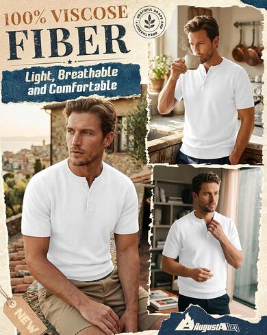 August Alley Men's Short Sleeve Tops Henley Neck Knitted Lightweight T-Shirts Summer Business and Casual Shirts in Saudi Arabia