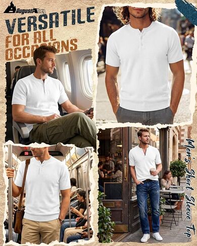 August Alley Men's Short Sleeve Tops Henley Neck Knitted Lightweight T-Shirts Summer Business and Casual Shirts in Saudi Arabia