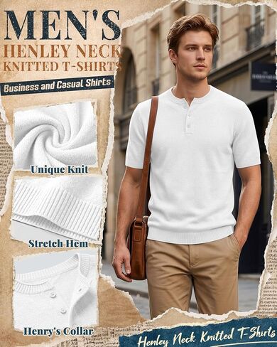 August Alley Men's Short Sleeve Tops Henley Neck Knitted Lightweight T-Shirts Summer Business and Casual Shirts in Saudi Arabia